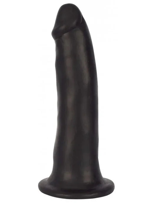 Black rubber dildo on a white background