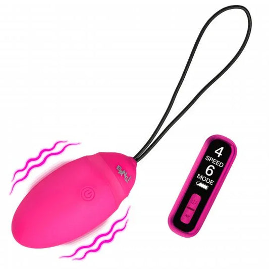 Pink electronic device with remote control on a white background