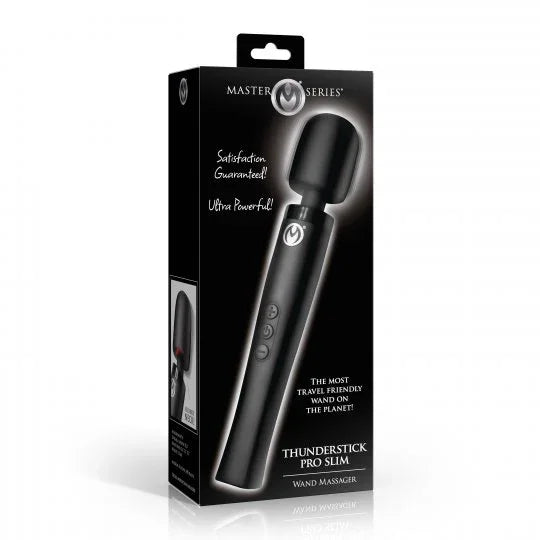 Packaging of a Thunderstick Pro Slim massage wand with branding and product details.