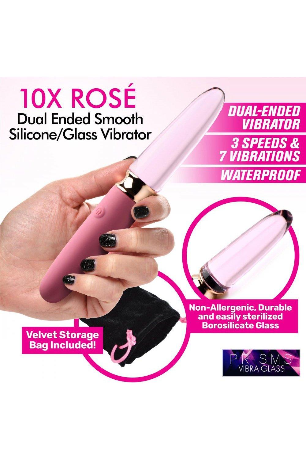 10X Rosé Dual Ended Smooth Silicone and Glass Vibrator - Sex On the Go
