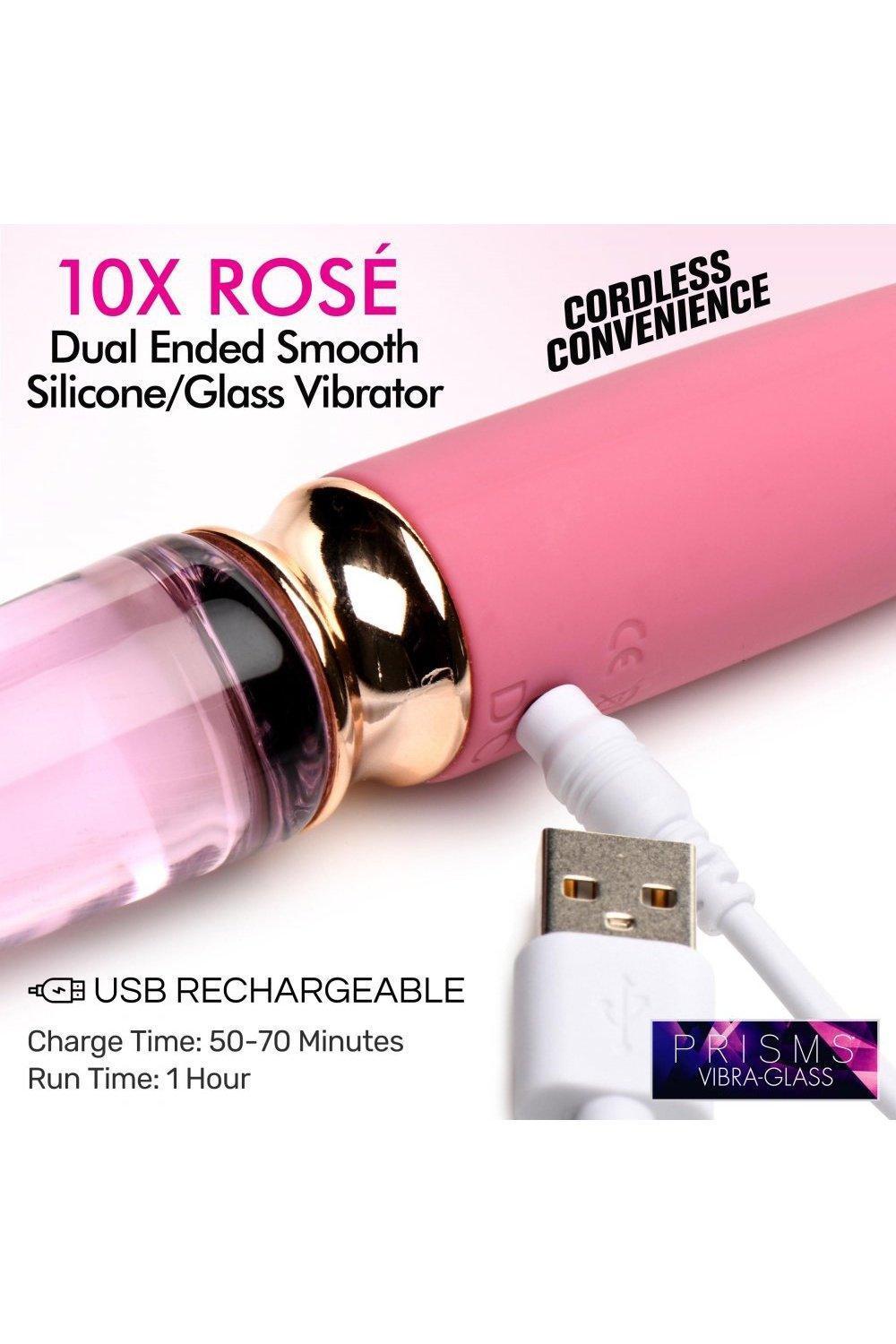 10X Rosé Dual Ended Smooth Silicone and Glass Vibrator - Sex On the Go