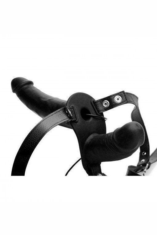 Power Pegger Black Silicone Vibrating Double Dildo with Harness - Sex On the Go