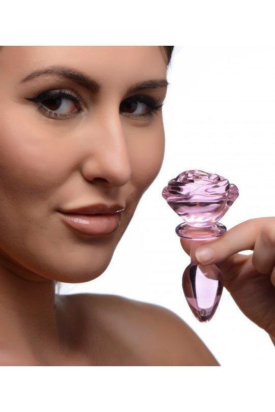 Pink Rose Glass Anal Plug - Small - Sex On the Go