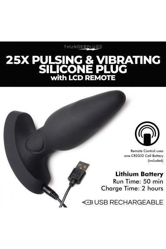 25X Pulsing and Vibrating Silicone Plug with Remote - Sex On the Go