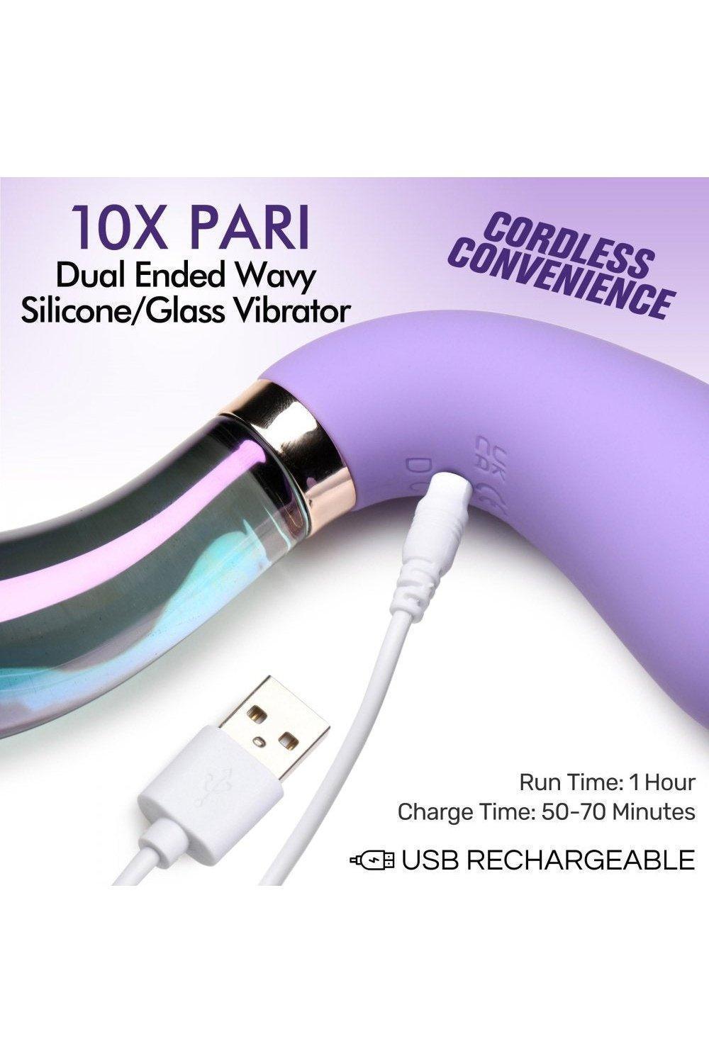 10X Pari Dual Ended Wavy Silicone and Glass Vibrator - Sex On the Go