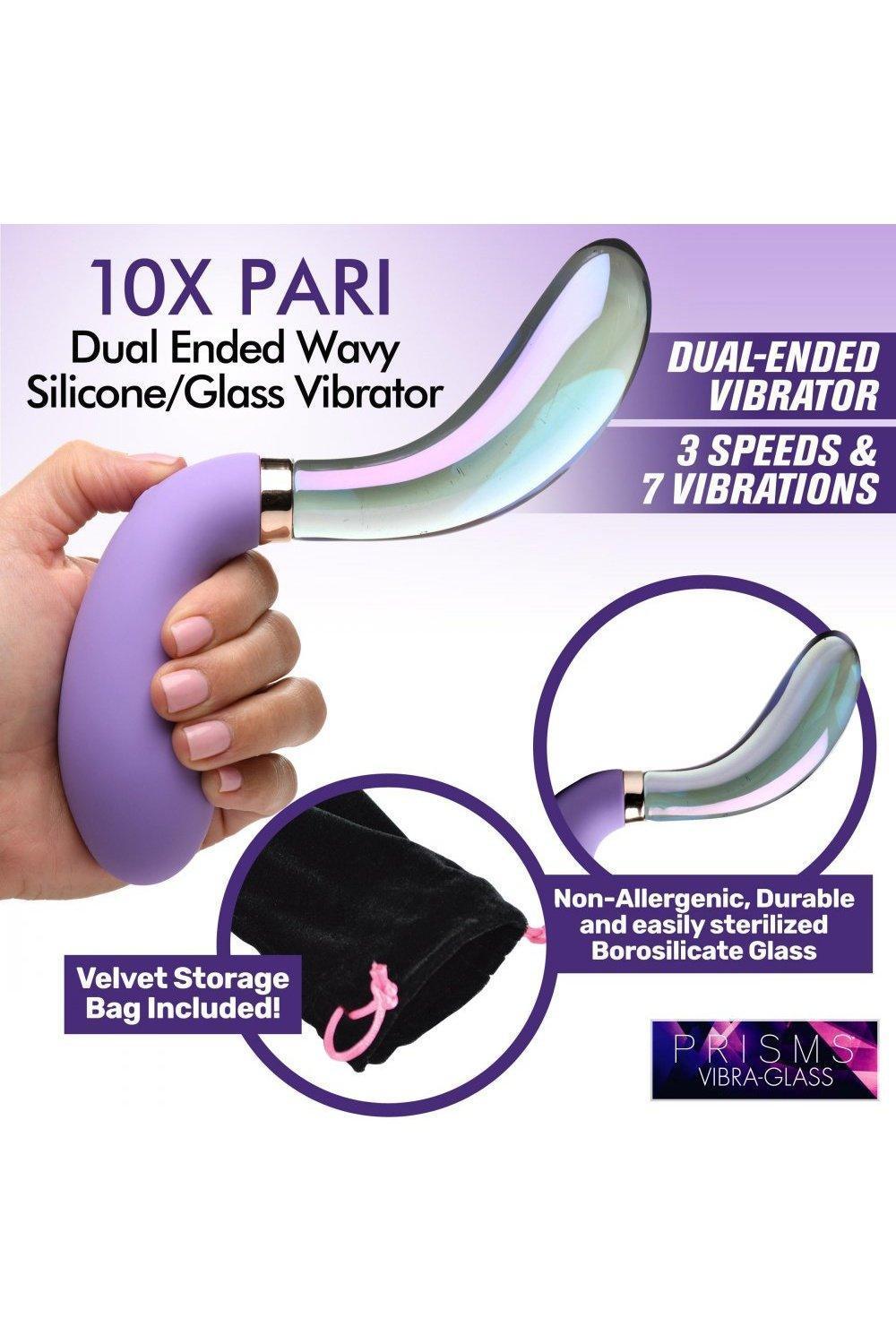 10X Pari Dual Ended Wavy Silicone and Glass Vibrator - Sex On the Go