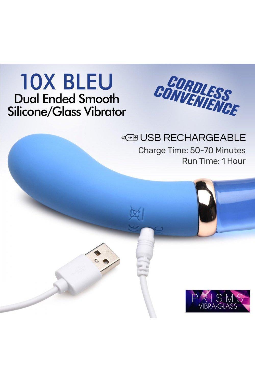 10X Bleu Dual Ended G-Spot Silicone and Glass Vibrator - Sex On the Go