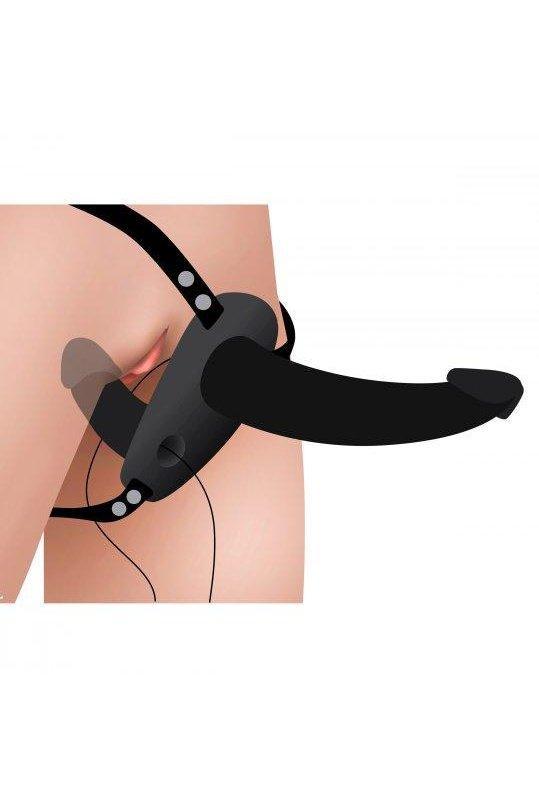 Power Pegger Black Silicone Vibrating Double Dildo with Harness - Sex On the Go