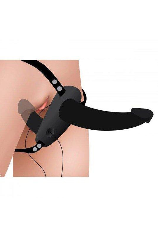 Power Pegger Black Silicone Vibrating Double Dildo with Harness - Sex On the Go