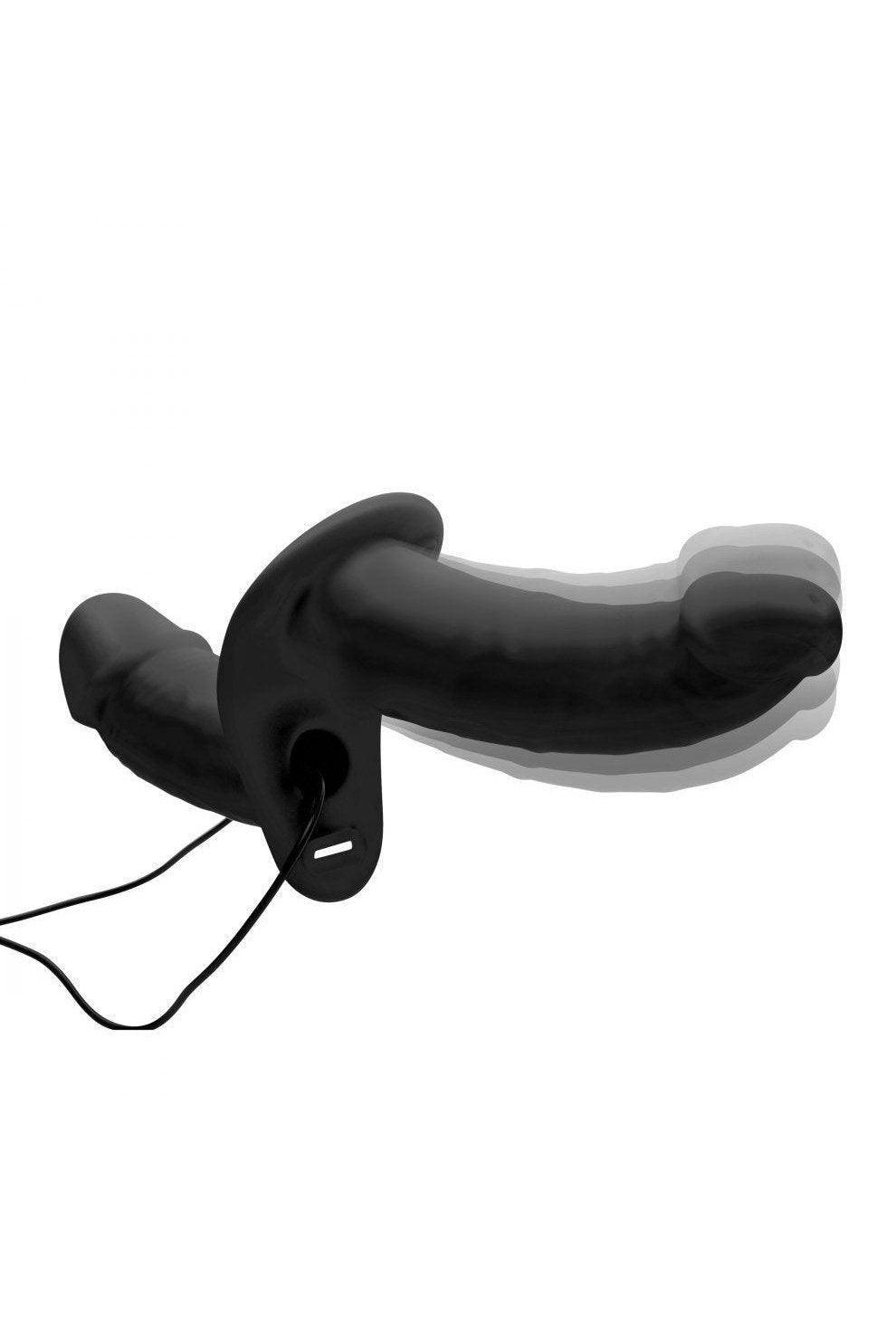 Power Pegger Black Silicone Vibrating Double Dildo with Harness - Sex On the Go