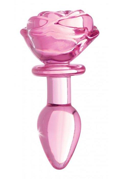 Pink Rose Glass Anal Plug - Medium - Sex On the Go
