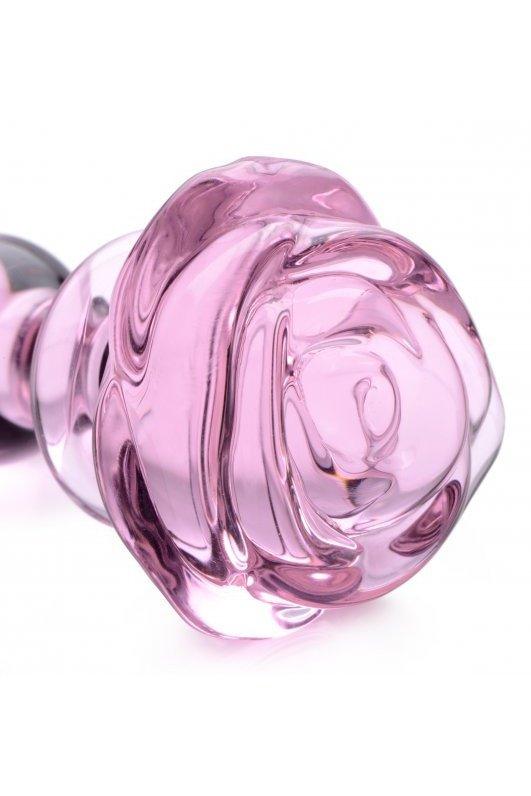 Pink Rose Glass Anal Plug - Small - Sex On the Go