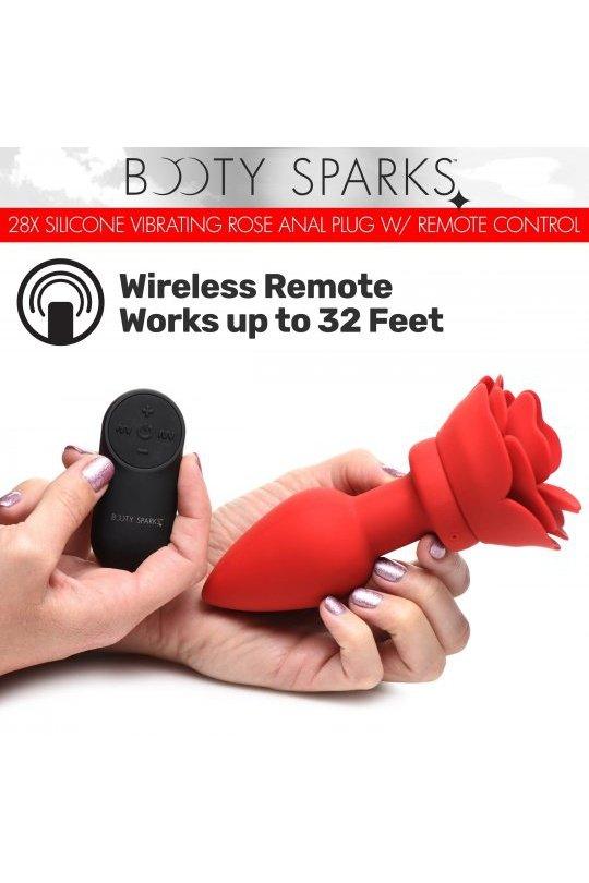 28X Silicone Vibrating Rose Anal Plug with Remote - Small - Sex On the Go