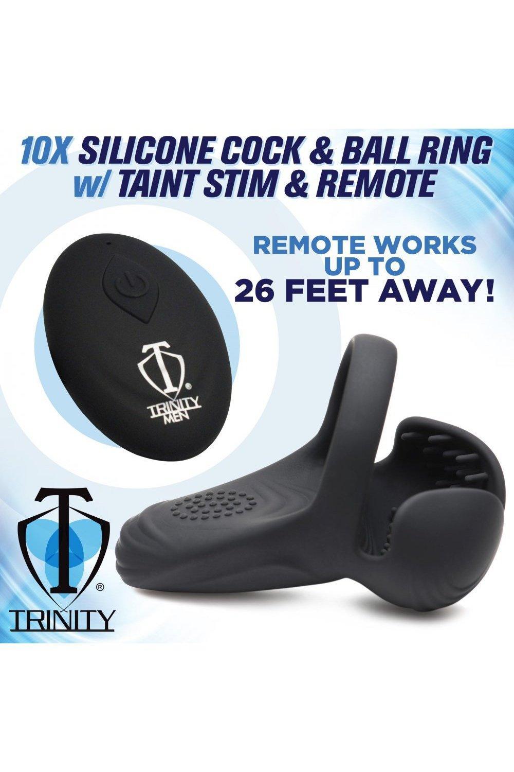 10X Vibrating Silicone Cock Ring with Taint Stim and Remote - Sex On the Go