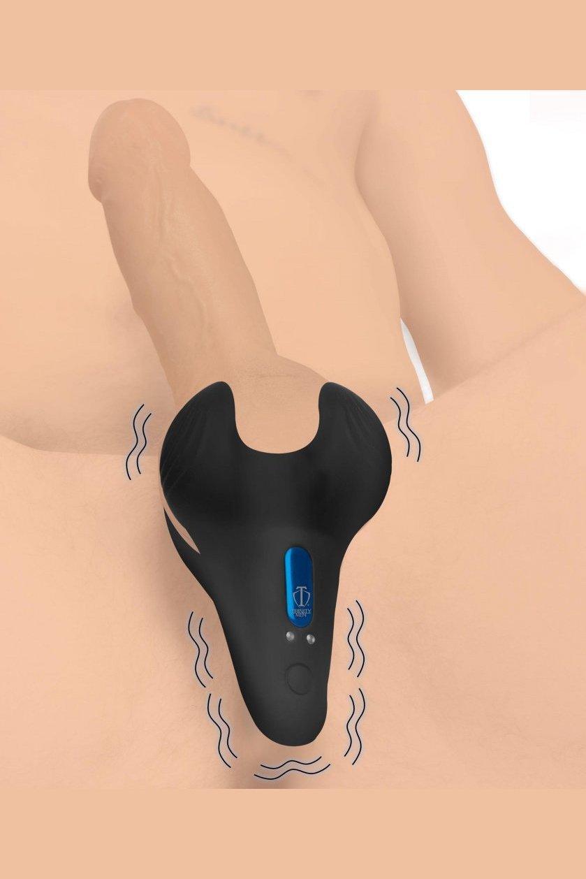 10X Vibrating Silicone Cock Ring with Taint Stim and Remote - Sex On the Go