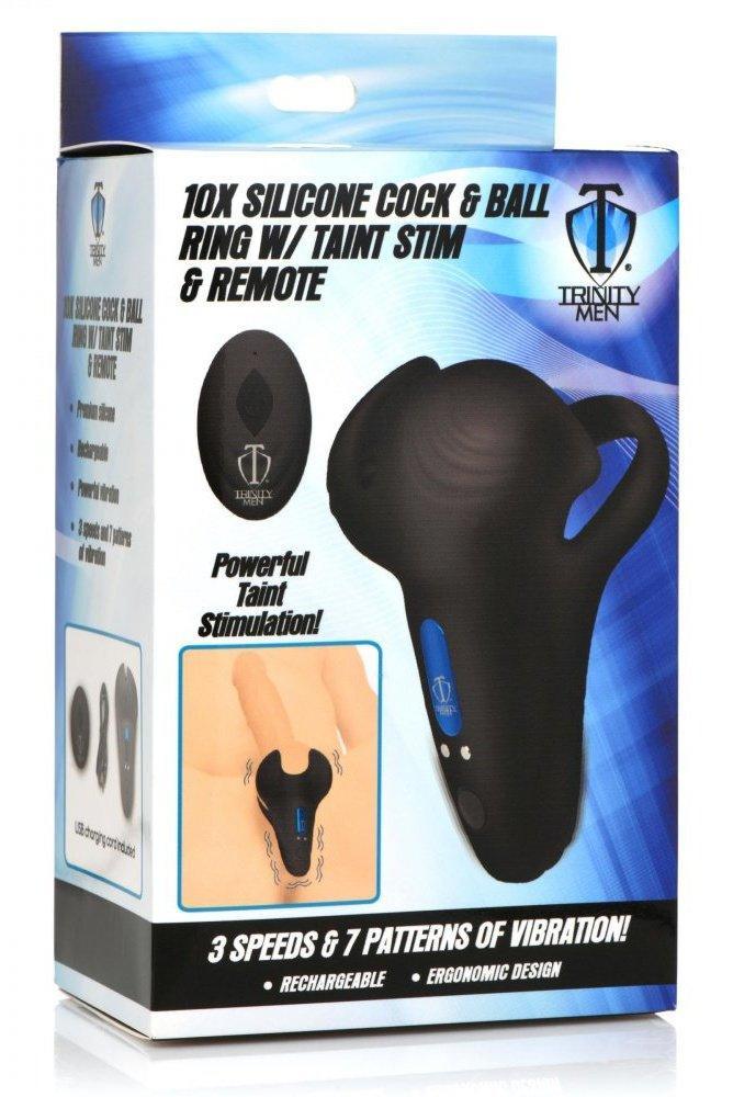 10X Vibrating Silicone Cock Ring with Taint Stim and Remote - Sex On the Go