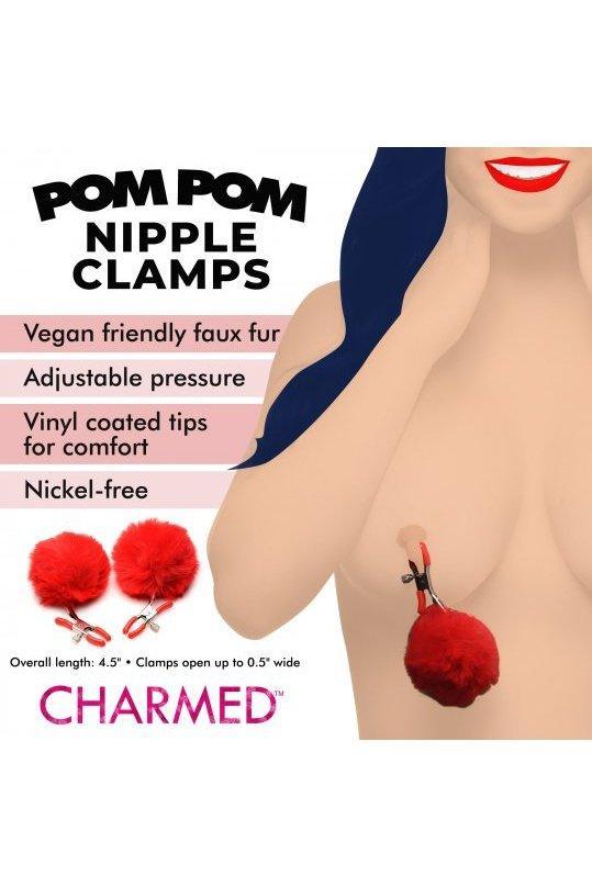 Pom Pom Nipple Clamps - Red - Sex On the Go