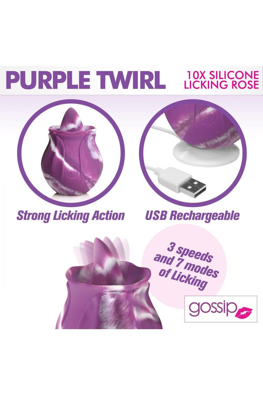 10X Purple Twirl Silicone Licking Rose - Sex On the Go