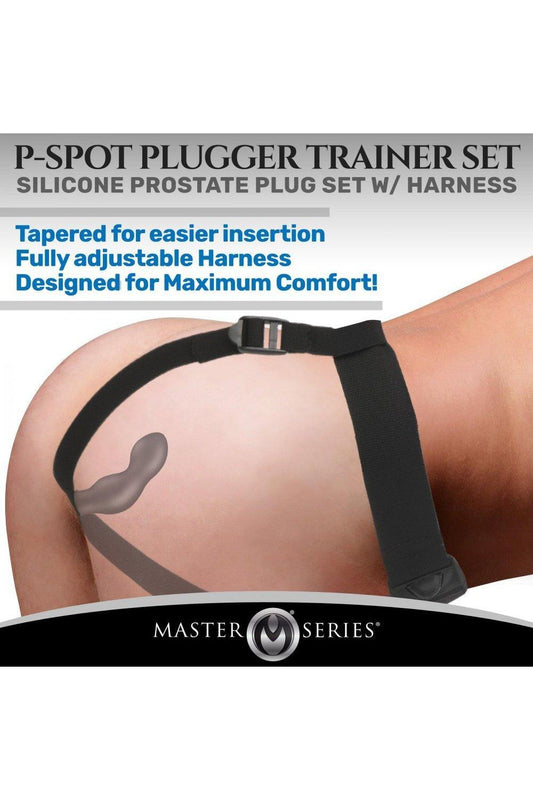 P-Spot Plugger Trainer Set Silicone 3 Piece Prostate Plug Set with Harness - Sex On the Go