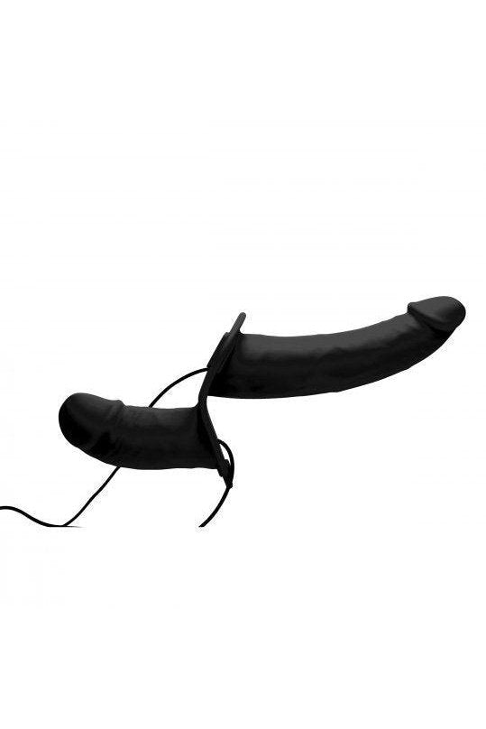 Power Pegger Black Silicone Vibrating Double Dildo with Harness - Sex On the Go
